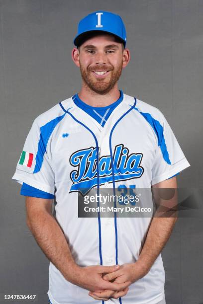 Joe Biagini of Team Italy poses for a photo during the Team Italy 2023 World Baseball Classic Headshots at Taichung Intercontinental Baseball Stadium...