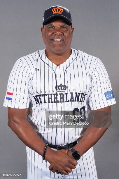 Coach Mike Harkey of Team Netherlands poses for a photo during the Team Netherlands 2023 World Baseball Classic Headshots on Sunday, March 5, 2023 in...