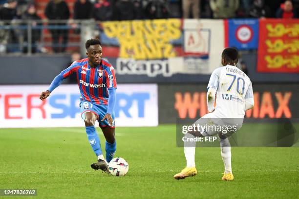 Emmanuel NTIM during the Ligue 2 BKT match between Caen and Sochaux at Stade Michel D'Ornano on March 6, 2023 in Caen, France.