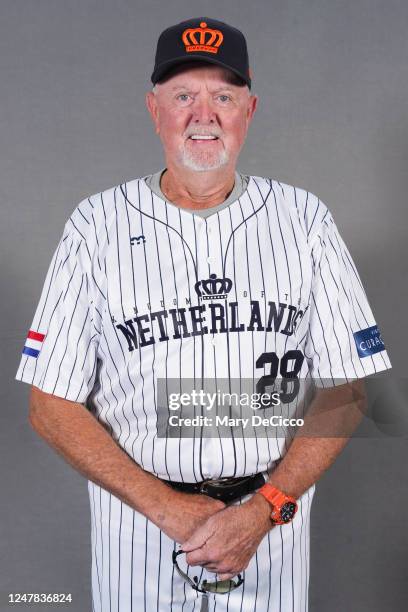 Pitching coach Bert Blyleven of Team Netherlands poses for a photo during the Team Netherlands 2023 World Baseball Classic Headshots on Sunday, March...