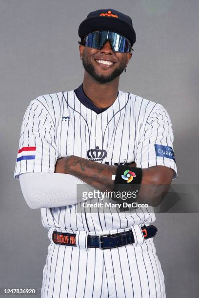 Jurickson Profar of Team Netherlands poses for a photo during the Team Netherlands 2023 World Baseball Classic Headshots on Sunday, March 5, 2023 in...