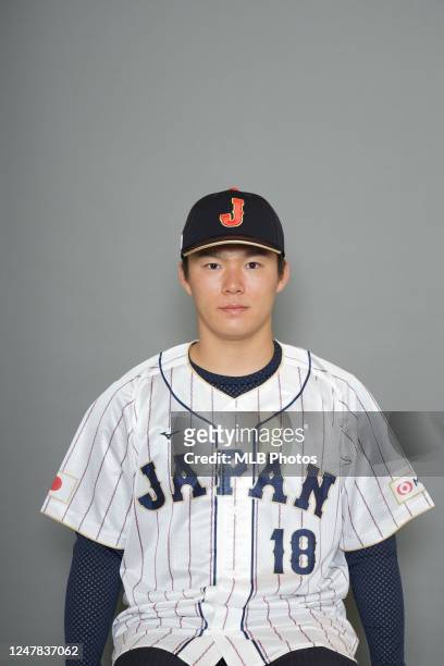 Yoshinobu Yamamoto of Team Japan poses for a headshot on February 16, 2023 in Tokyo, Japan.