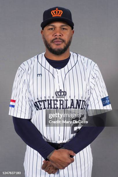 Bench coach Andruw Jones of Team Netherlands poses for a photo during the Team Netherlands 2023 World Baseball Classic Headshots on Sunday, March 5,...