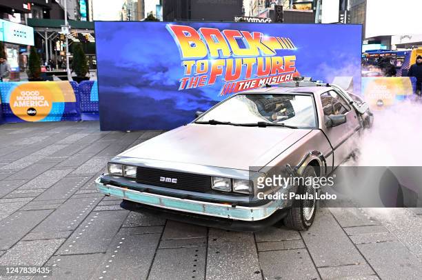 Back to the Future: The Musical on Good Morning America on Wednesday, March 1, 2023 on ABC. DELOREAN