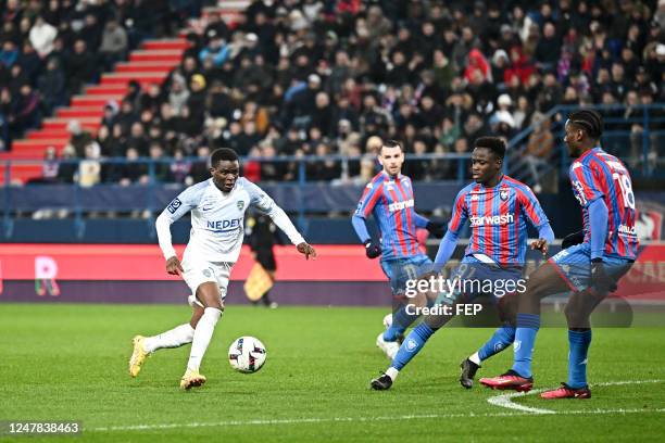 Moussa DOUMBIA - 91 Emmanuel NTIM during the Ligue 2 BKT match between Caen and Sochaux at Stade Michel D'Ornano on March 6, 2023 in Caen, France.