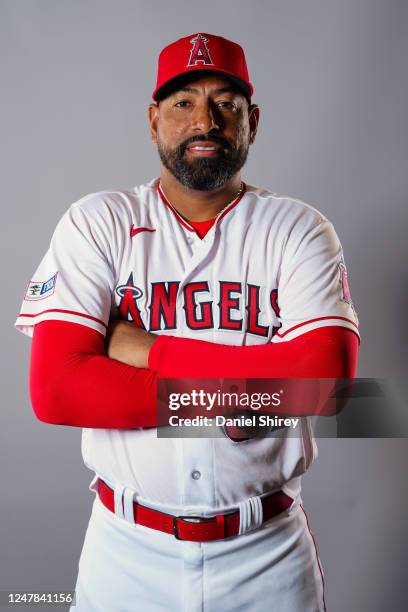 Cesar Valdez of the Los Angeles Angels poses for a photo during the Los Angeles Angels Photo Day at Tempe Diablo Stadium on Tuesday, February 21,...