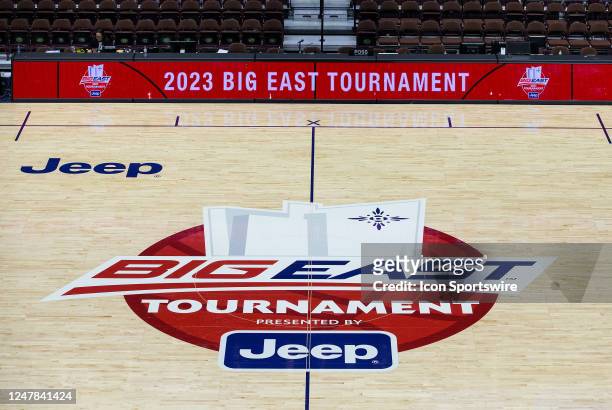 Big East and Jeep signage during the Big East Women's Basketball Tournament on March 4 at Mohegan Sun Arena in Uncasville, CT.