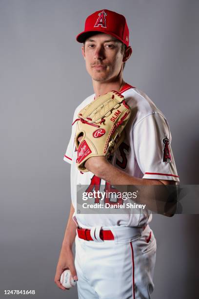 Jimmy Herget of the Los Angeles Angels poses for a photo during the Los Angeles Angels Photo Day at Tempe Diablo Stadium on Tuesday, February 21,...