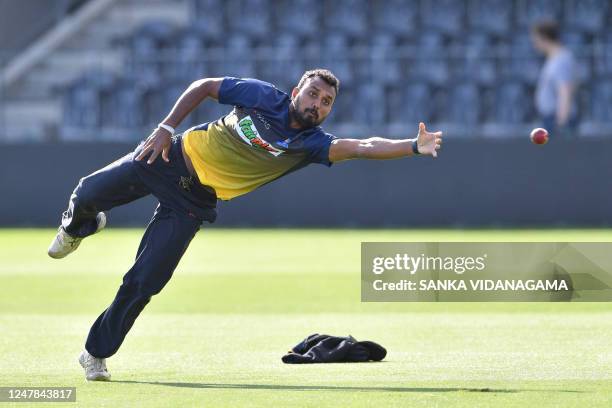 Sri Lanka's Oshada Fernando attends a practice session ahead of the first Test cricket match between New Zealand and Sri Lanka at Hagley Oval in...