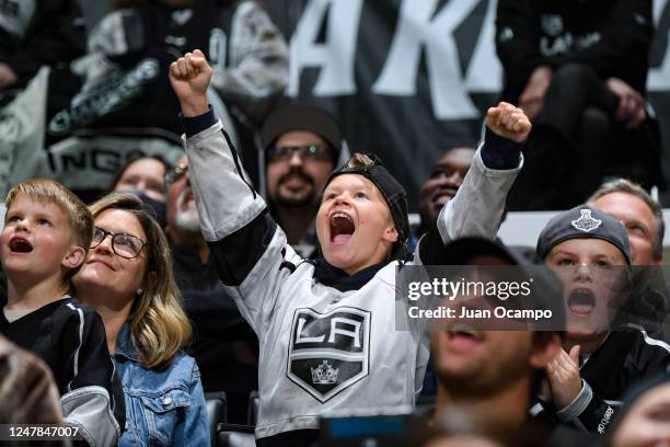 Los Angeles Kings fans celebrate during the third period against the Washington Capitals at Crypto.com Arena on March 6, 2023 in Los Angeles,...