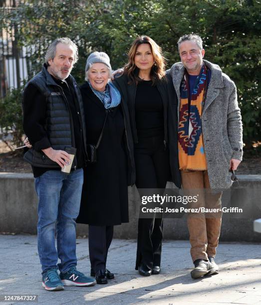 Warren Leight, Betty Buckley, Mariska Hargitay and David Graziano are seen on the set of "Law and Order: Special Victims Unit" on March 06, 2023 in...