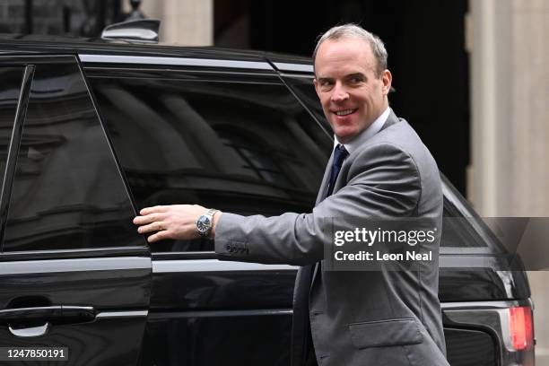 Deputy Prime Minister Dominic Raab arrives in Downing Street as Ministers gather for the weekly Cabinet meeting on March 7, 2023 in London, England.