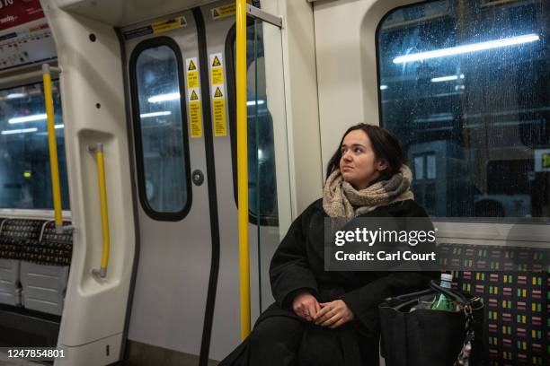 Ukrainian refugee Anna Shchekan takes an underground train to work on March 3, 2023 in London, England. According to the United Nations, more than...