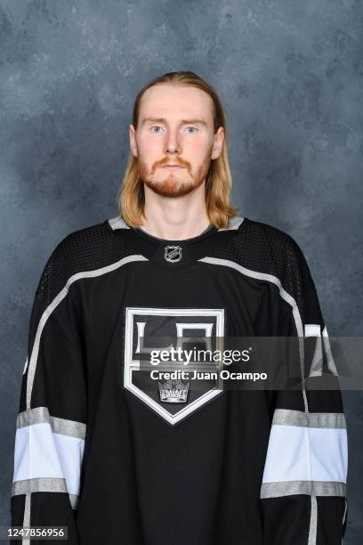 Joonas Korpisalo of the Los Angeles Kings poses for his official headshot for the 2022-2023 season on March 6, 2023 at Crypto.com Arena in Los...