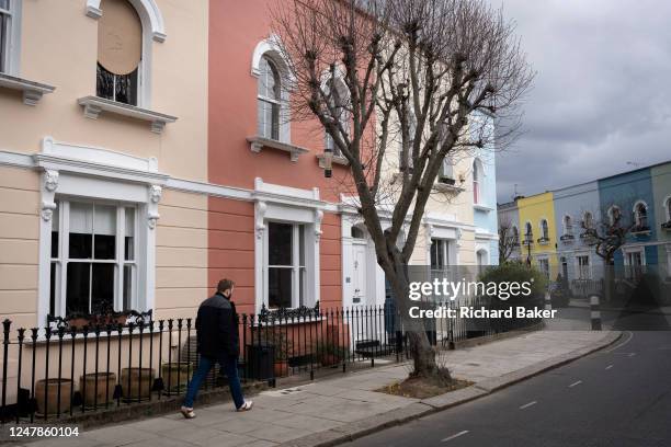 Painted period properties in Kelly Street NWI, in the north London borough of Camden, on 6th March 2023, in London, England.