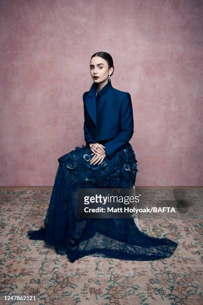 Actor Lilly Collins is photographed at BAFTA's EE British Academy Film Awards on February 10, 2019 in London, England.