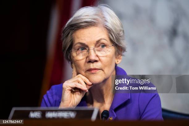 Sen. Elizabeth Warren, D-Mass., attends the Senate Banking, Housing, and Urban Affairs Committee hearing titled The Semiannual Monetary Policy Report...