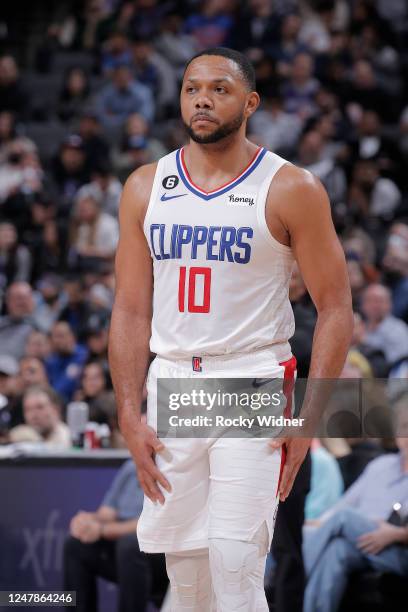 Eric Gordon of the Los Angeles Clippers looks on during the game against the Sacramento Kings on March 3, 2023 at Golden 1 Center in Sacramento,...