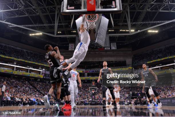 Russell Westbrook of the Los Angeles Clippers dunks the ball during the game against the Sacramento Kings on March 3, 2023 at Golden 1 Center in...