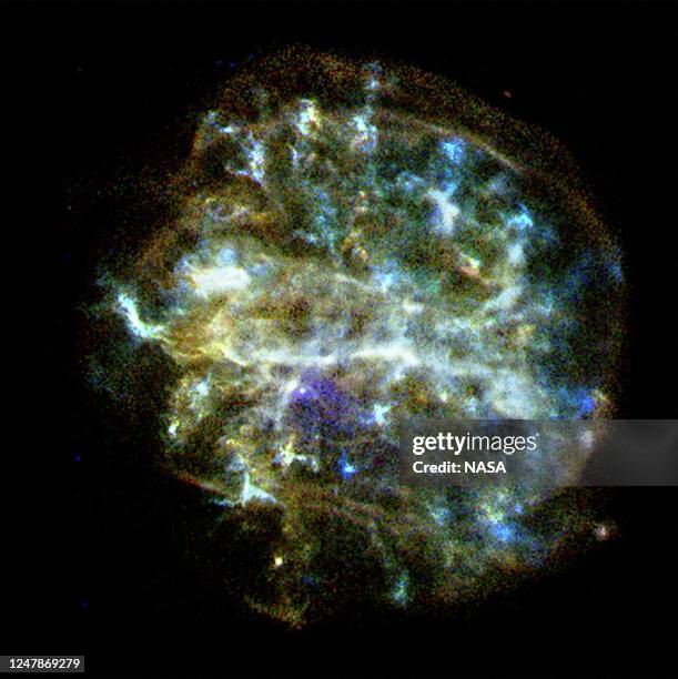 This detailed false-color x-ray image from the orbiting Chandra Observatory released 26 October, 2001 shows a hot, expanding stellar debris cloud...