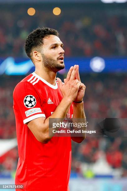 Goncalo Ramos of Benfica Lissabon celebrates after scoring his team's second goal during the UEFA Champions League round of 16 leg two match between...