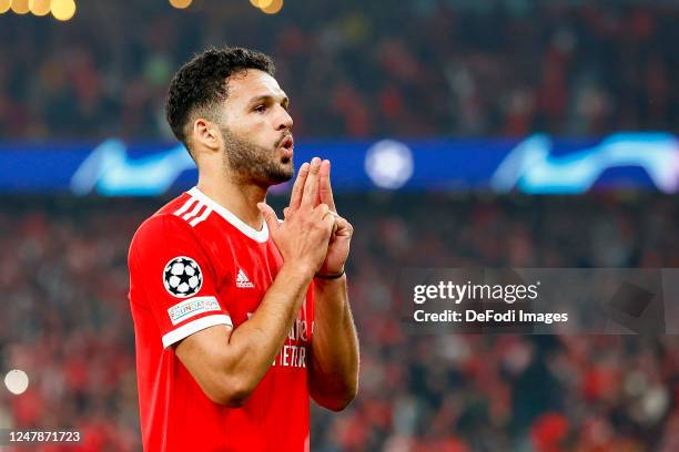 Goncalo Ramos of Benfica Lissabon celebrates after scoring his team's second goal during the UEFA Champions League round of 16 leg two match between...