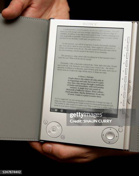 Sony 'e-book' electronic book is pictured at a Waterstones book store branch, in central London, on September 4, 2008. Japanese group Sony launched...