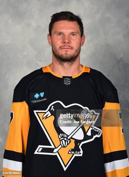 Dmitry Kulikov of the Pittsburgh Penguins poses for his official headshot for the 2022-2023 season at PPG PAINTS Arena on March 7, 2023 in...