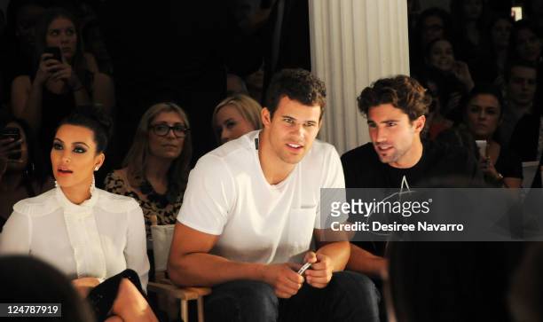 Kim Kardashian, Kris Humphries and Brody Jenner attend the Abbey Dawn by Avril Lavigne Spring 2012 fashion show during Style360 on September 12, 2011...