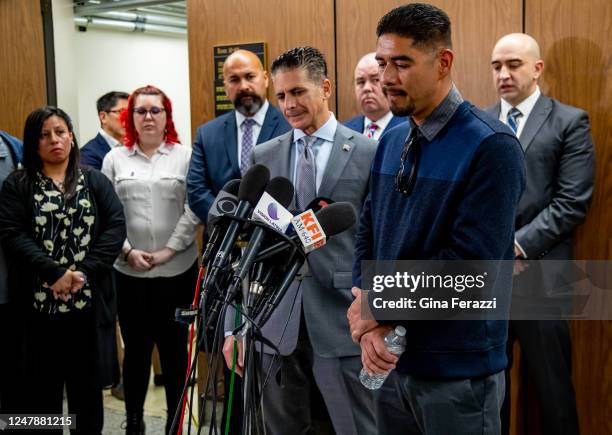 Victor Avalos speaks to the media after Heather Barron and her boyfriend Kareem Leiva were convicted of murdering his 10-year-old son Anthony Avalos...