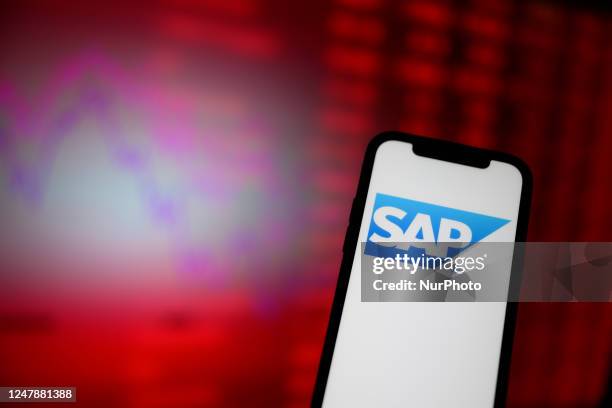 The SAP logo is seen in this illustration photo in Warsaw, Poland on 08 March, 2023.