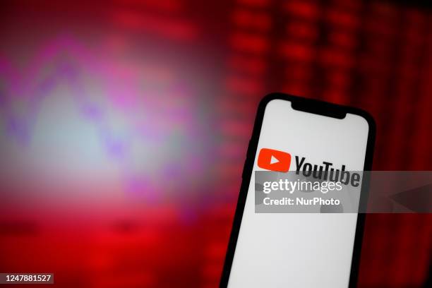 The YouTube logo is seen in this illustration photo in Warsaw, Poland on 08 March, 2023.