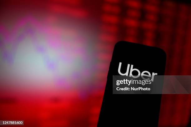 The Uber logo is seen in this illustration photo in Warsaw, Poland on 08 March, 2023.