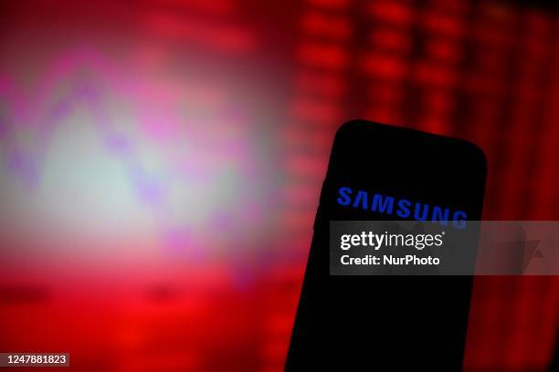 The Samsung logo is seen in this illustration photo in Warsaw, Poland on 08 March, 2023.