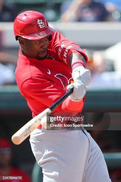 St. Louis Cardinals Outfielder Jordan Walker at bat during the spring training game between the St. Louis Cardinals and the Detroit Tigers on March...