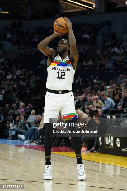 Taurean Prince of the Minnesota Timberwolves shoots the ball during the game against the Philadelphia 76ers on March 7, 2023 at Target Center in...