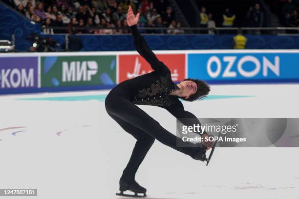 Petr Gumennik performs during the Finals of the Russian Grand Prix of Figure Skating 2023 for Men category, which took place in St. Petersburg, in...