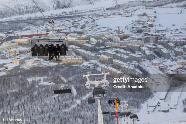 General view of Bolshoy Vudyavr Ski Complex, attracting great attention by vacationers, as people enjoy weather by skiing during winter in Kirovsk of...
