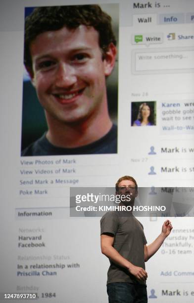 Facebook CEO Mark Zuckerberg delivers a keynote during the Facebook f8 Developer Conference at the San Francisco Design Center in San Francisco on...