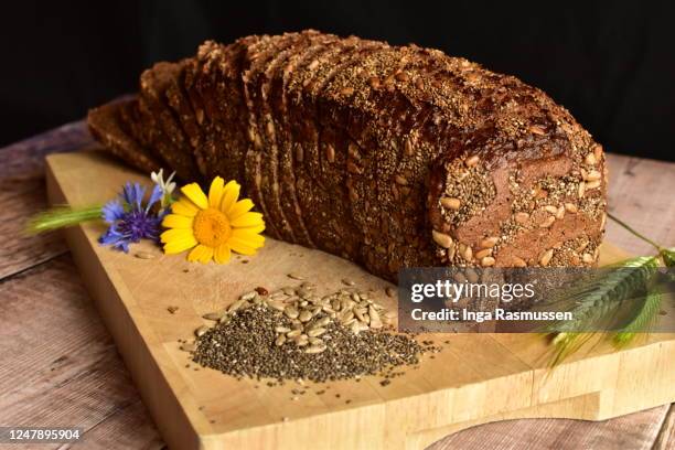 rye bread with chia seed - rye bread stock pictures, royalty-free photos & images