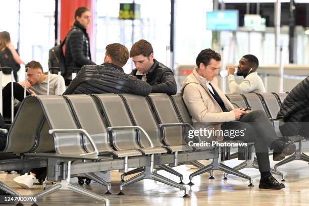 Scott Parker head coach of Club Brugge at the airport disappointed after the defeat during the UEFA Champions League knockout stages round of 16 2nd...