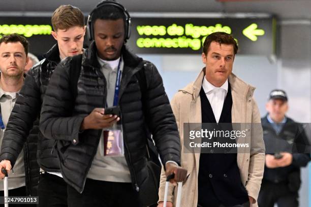 Scott Parker head coach of Club Brugge at the airport disappointed after the defeat during the UEFA Champions League knockout stages round of 16 2nd...