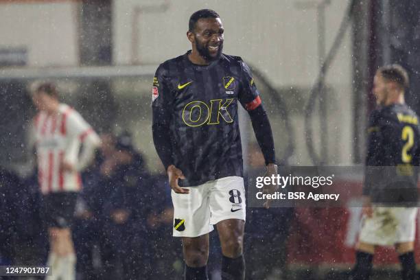 Cuco Martina of NAC Breda celebrates the second goal during the Dutch Keukenkampioendivisie match between Jong PSV and NAC Breda at PSV Campus de...