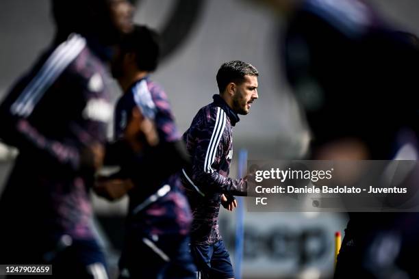 Leandro Paredes of Juventus during a training session ahead of their UEFA Europa League round of 16 leg one match against Sport-Club Freiburg at...