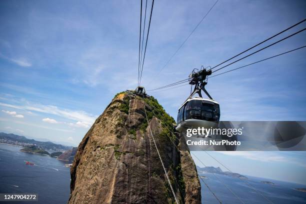 The cable car to the Sugar Loaf is seen in Rio De Janeiro, Brazil on February 26, 2023.