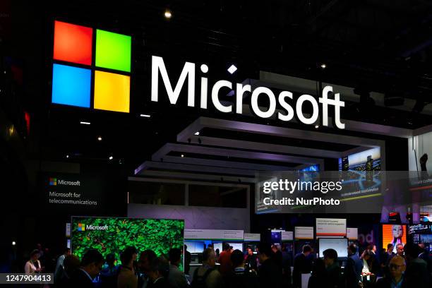 The Microsoft logo, the American multinational technology corporation owner of Windows operating systems and one of the five biggest information...