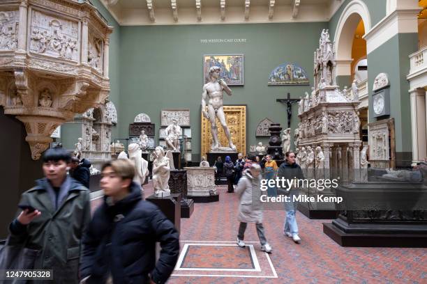 The Cast Courts including the statue of Michelangelos David at the V&A aka Victoria and Albert Museum on 7th March 2023 in London, United Kingdom....