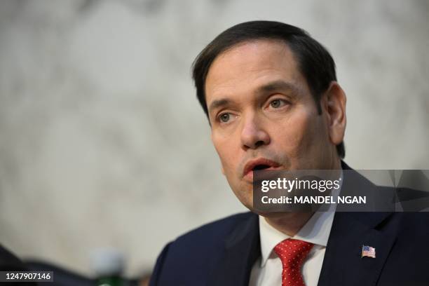 Senator and Senate Intelligence Committee Vice Chair, Marco Rubio, speaks during a hearing on worldwide threats, in Washington, DC, on March 8, 2023.