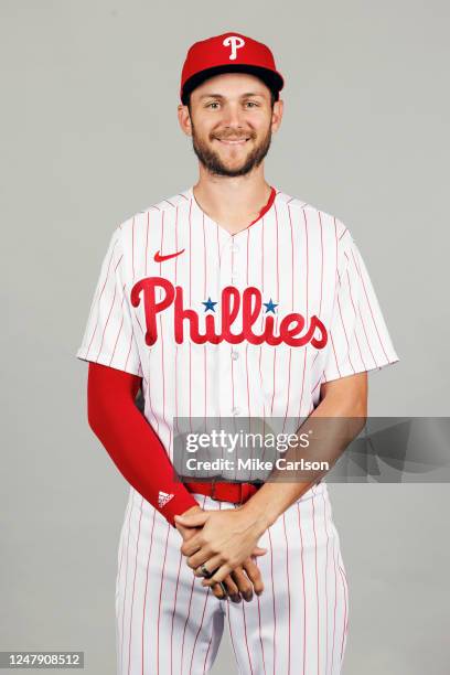 Trea Turner of the Philadelphia Phillies poses for a photo during the Philadelphia Phillies Photo Day at BayCare Ballpark on Thursday, February 23,...