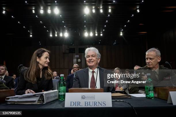 Director of National Intelligence Avril Haines, CIA Director William Burns and Defense Intelligence Agency Director Lt. Gen. Scott Berrier take their...